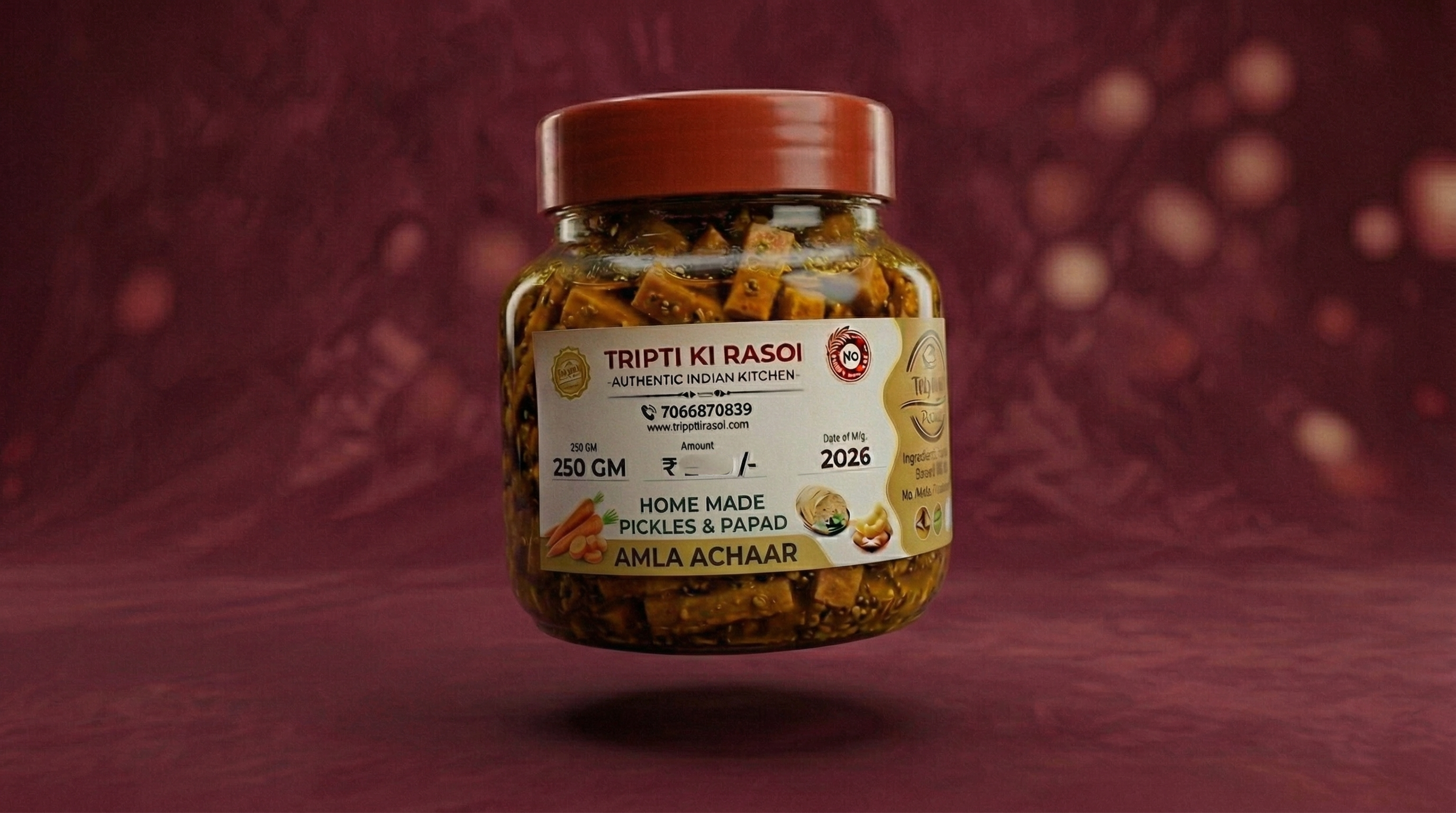 Homemade Amla pickle with mustard oil in glass jar