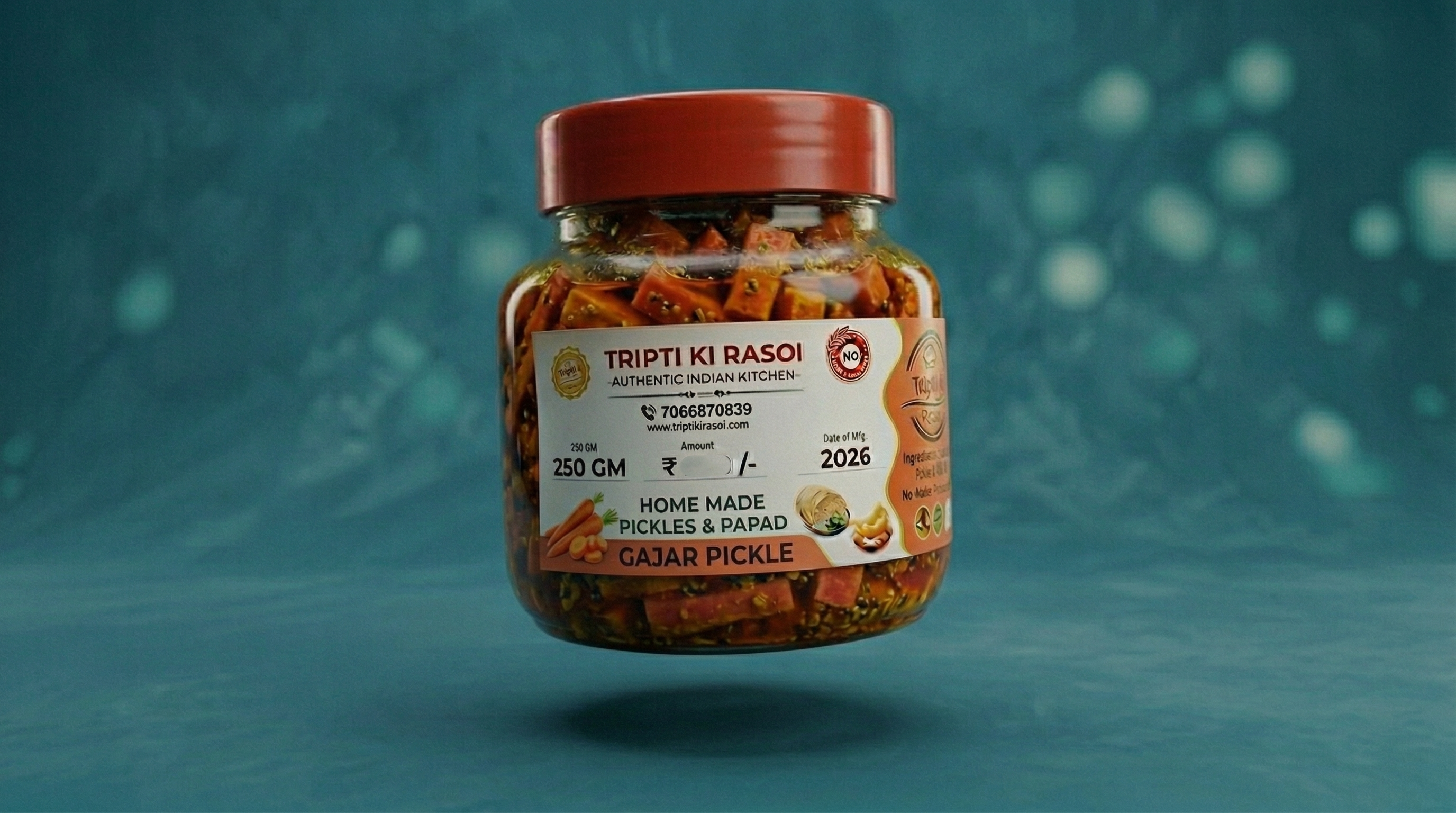 Homemade Carrot pickle with mustard oil in glass jar