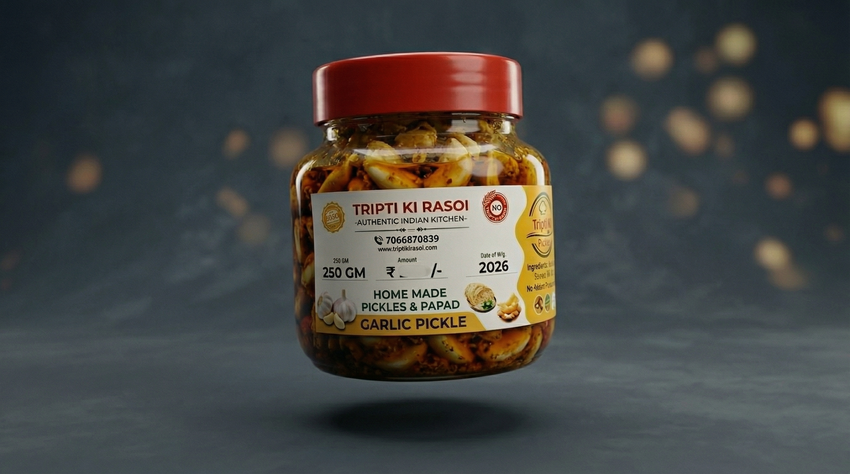 Homemade Garlic pickle with mustard oil in glass jar