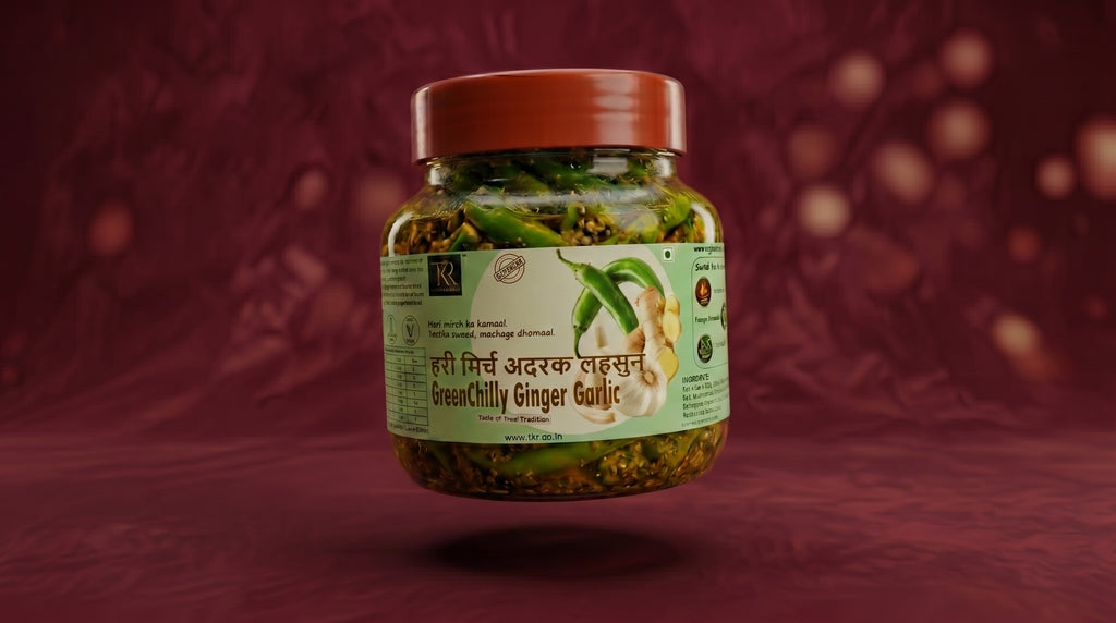 Hari Mirch Adrak Lahsun Achaar - GreenChilly Ginger Garlic Pickle